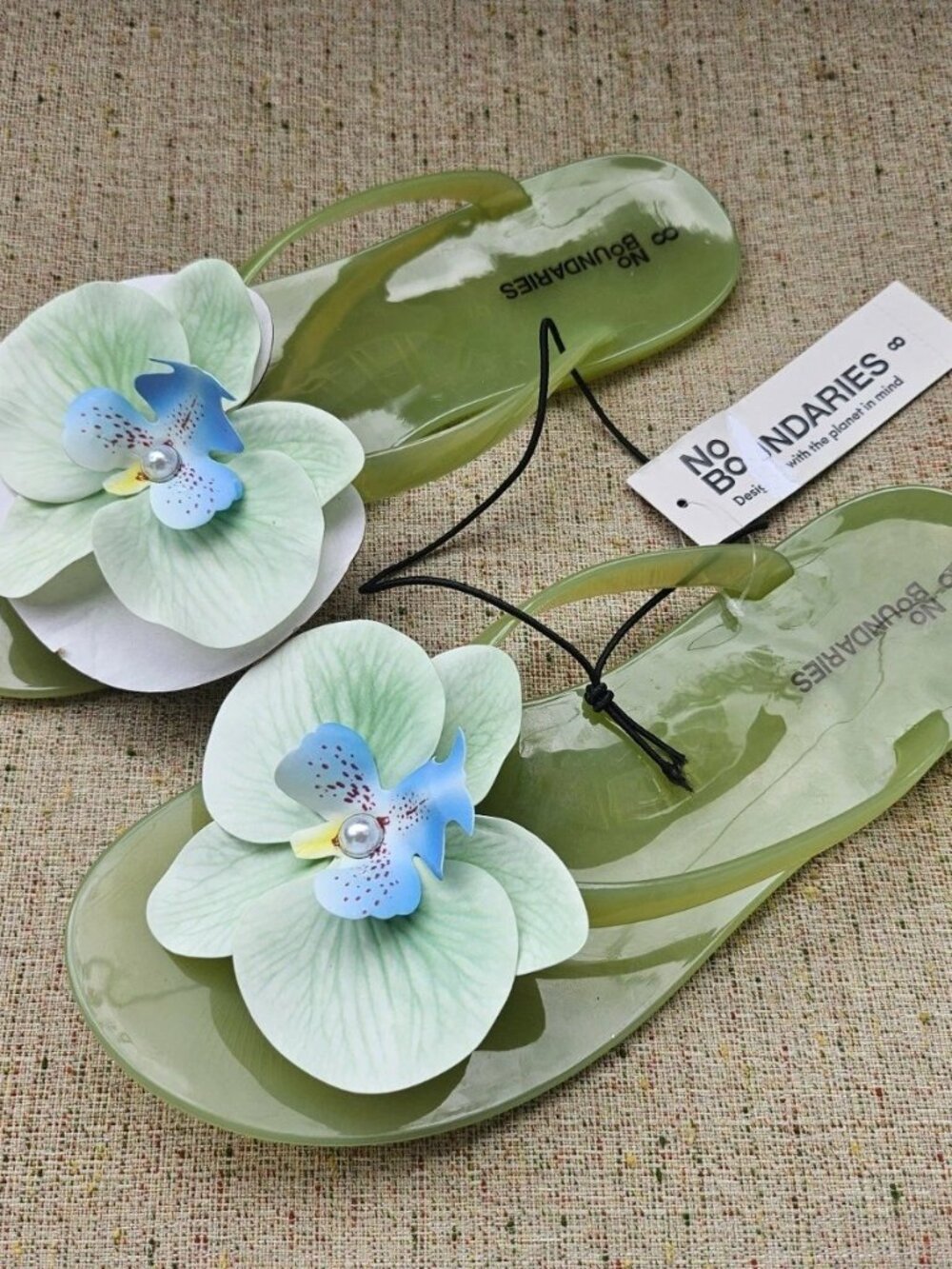 No Boundaries Women Sandal Green Jelly Flat Thong Sandal Shoe Size 8US 39.5EU